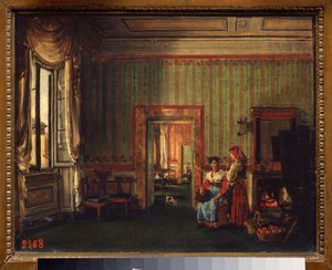داخل منزل الأمير ألكسندر جالتزين (غوليتسين) (1723-1804) في روما (إيطاليا). لوحة سيلفستر فيودوسيفيتش شيشيدرين (سيلفستر شيدرين) (1791-1830) ، زيت على قماش