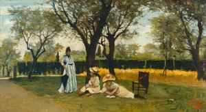 في فيلا Poggio Piano ، بواسطة Silvestro Lega (1826-1895) ، زيت على لوح ، 34x60.5 سم