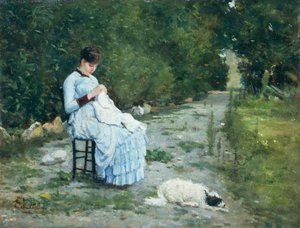في الحديقة ، بواسطة Silvestro Lega (1826-1895) ، زيت على لوح ، 29x38 سم بواسطة سيلفسترو ليجا