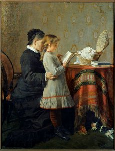 درس القراءة. ممرضة تتعلم قراءة فتاة صغيرة. رسم لسيلفسترو ليجا (1826-1895) Ec. إيتال بواسطة سيلفسترو ليجا