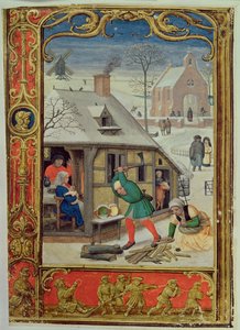 أضف 24098 f.18v يناير: قطع جذوع الأشجار ، والتزلج ، من كتاب الصلوات ، أو كتاب الجولف ، حوالي 1520-30 (ورق) بواسطة سيمون (ورشة عمل) بينينغ