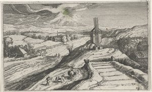 منظر التلال مع طاحونة هوائية مناظر طبيعية مختلفة (عنوان السلسلة) Topographia vararum regionum (عنوان السلسلة) بواسطة خوسيه فان ليير