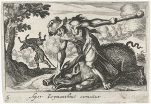 هرقل يلتقط خنزير إريمانثوس Aper Erymanthius evincitur (العنوان على الكائن) ثيمات هرقل (عنوان المسلسل)