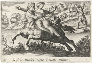 Nesus يحاول هز Deïanira te إزالة رباط ديانيرا من الوسط (العنوان على الشيء) موضوع Herculische (عنوان السلسلة)