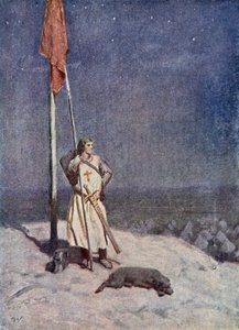 الفارس يقف متيقظًا على جبل سانت جورج مع راية إنجلترا ، التوضيح من "The Talisman: A Tale of the Crusaders" للسيد والتر سكوت