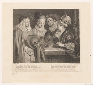 ممثلو Gezelschap van vijf بيج إين الحاجز المغناج عمل أنطوان واتو (عنوان المسلسل) عمل أنطوان واتو ، رسام الملك في الأكاديمية الملكية للرسم والنحت (...] (عنوان السلسلة) بواسطة جان أنطوان واتو