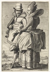 رجل وامرأة يرتدون ملابس على طراز عام 1625 بواسطة إساياس فان دي فيلدي (ربما)