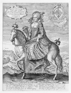 صورة الفروسية لآن من الدنمارك (1574-1619) منقوشة من قبل الفنان ، الحانة. بواسطة كومبتون هولاند ، 1616 بواسطة سيمون دي باس