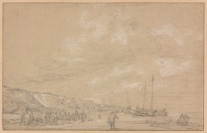 صيادون يجففون الشباك على شاطئ شيفينينجن بواسطة سيمون دي فليجر