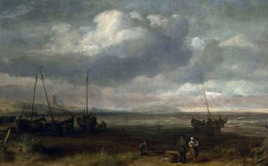 شاطئ البحر في شيفينينغن مع قوارب الصيد بواسطة سيمون دي فليجر