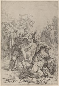 القديس بنديكتوس شفاء الممسوسين بواسطة Simone Cantarini after Lodovico Carracci