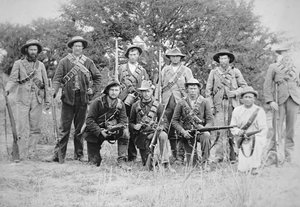 Boer commandos armed with the German Mauser rifle Model 1895 (b/w photo)