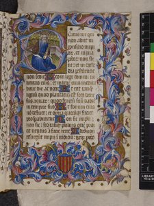 أضف MS 28962 f.82r الأولي "ب" الذي يصور الملك داود ، المزمور الأول ، من "سفر المزامير والساعات ، استخدام الدومينيكان" أو "كتاب الصلاة لألفونسو الخامس من أراغون" ، حوالي 1436-1443 (حبر ولون وذهب على ورق) بواسطة المدرسة الاسبانية