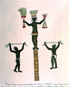 ألعاب Aztec في Codex Vaticanus 3738 (Codex Vat. Rios.). نسخة طبق الأصل من مخطوطة الدومينيكان بيدرو دي لوس ريوس ، بين 1570 و 1589 ، بببل. الفاتيكان. بواسطة المدرسة الاسبانية