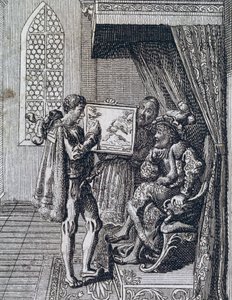 Christopher Columbus offering his services to the King of Portugal بواسطة المدرسة الاسبانية