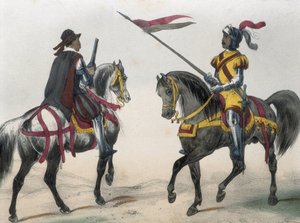 دي سوتو، سيرافين ماريا، إيرل كلونارد (1793 - 1862). Historia organica organica de las armas de las armas de Infanteria y Caballeria espanolas. 1851 - 1859. الفرسان في عهد فيليب الثاني ملك إسبانيا. "Heraldo de caballeria" (نذير السلاح) و"hombre de armas" (م بواسطة المدرسة الاسبانية