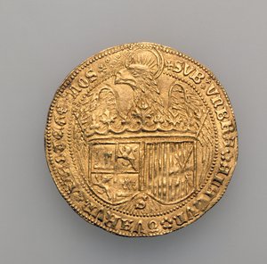 التفوق المزدوج لفرديناند الثاني من أراغون (1452-1516) وإيزابيلا قشتالة (1451-1504) ، إشبيلية النعناع ، 1475 (الذهب) (انظر 168057) بواسطة المدرسة الاسبانية