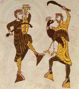 F.86 رجلان يرقصان ، من Beatus Apocalypse من Santo Domingo de Silos بواسطة المدرسة الاسبانية