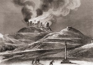 حريق في دير مونتياغون ، كوينسينا ، هويسكا ، إسبانيا عام 1835 (ليثو) بواسطة المدرسة الاسبانية