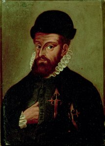 فرانسيسكو بيزارو (1478-1541) الفاتح الإسباني (زيت على لوح) بواسطة المدرسة الاسبانية