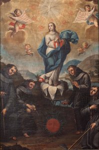 الحبل بلا دنس مع الفرنسيسكان البستاني. أصل الجوقة. وقعت أسفل اليسار "ADEVOZION DE DA TERESA، Sanchez Yepros؟". القرن ال 18. خوان سانشيز. بواسطة المدرسة الاسبانية
