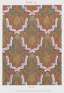 Ornament in panels on the walls, Court of the Mosque (colour litho) بواسطة المدرسة الاسبانية