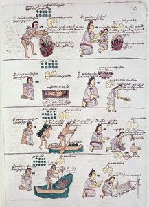 صفحة من Codex Mendoza ، تظهر الانضباط والأعمال المنزلية المخصصة للأطفال ، المكسيك ، c.1541-42 بواسطة المدرسة الاسبانية