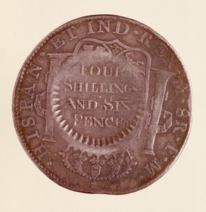 عملة فضية (8 ريالات) من إسبانيا: عهد تشارلز الثالث (1759-1788). 1777 مع عداد 1787. ديم. 3.9 سم نابولي ، المتحف الأثري بواسطة المدرسة الاسبانية