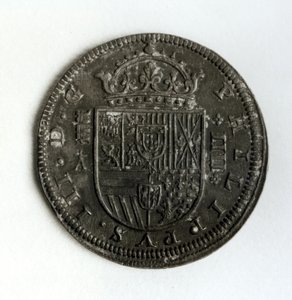 عملة تاج فضية من أربعة ريالات من عهد الأول فيليب الثالث من إسبانيا والبرتغال (1578-1621) (فضية) بواسطة المدرسة الاسبانية