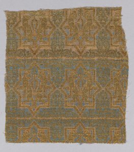 جزء من نسيج من Chasuble of San Valerius (حرير ، ركيزة حيوانية مذهبة حول لب من الحرير) بواسطة المدرسة الاسبانية