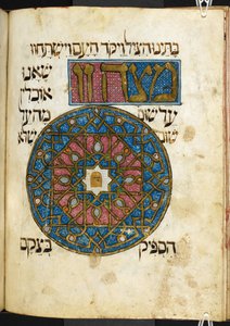 الماتسا (الخبز الفطير) ، أحد الأطعمة الإلزامية التي يتم تناولها خلال عيد الفصح ، من The Golden Haggadah ، إضافة. 27210 ، ص. 44 فولت (ورق) بواسطة المدرسة الاسبانية