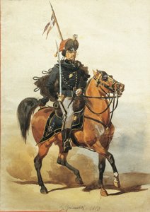 Officer of Hussars of Piacenza, Drawing by Stanislao Grimaldi del Poggetto