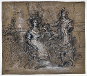 دراسة ثلاث نساء وكلب (رسم)