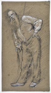 دراسة رجل عجوز يرتكز على قصب (رسم)