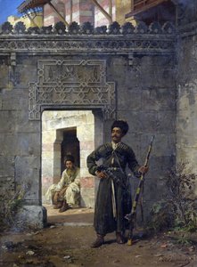 "Les Gardes tcherkesses" (الحراس الشركس) peinture de Stanislav Khlebovsky (Khlebovski) (1835-1884) - 1880 - ألوان زيتية على قماش خافت 55.5x41.2 سم مجموعة خاصة بواسطة Stanislaus von Chlebowski
