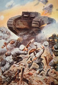 British tank in action against Germans on the Western Front in WWI بواسطة ستانلي ل (بعد) وود