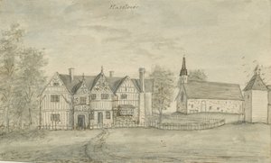كنيسة هاسيلور: الرسم بالألوان المائية ، و [1797] بواسطة ستيبينج شو
