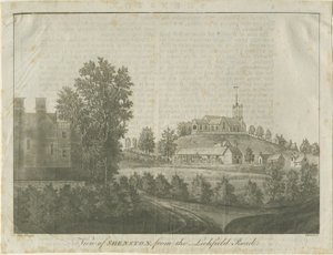 كنيسة وقرية Shenstone: نقش مائي ، 1792 بواسطة ستيبينج شو