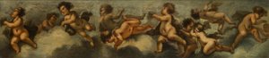 Putti disporting ، c.1655-72 (ورقة موضوعة على قماش مع حماية زجاجية) بواسطة ستيفانو (بعد) ماجناسكو