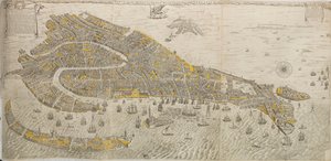 رسم حقيقي وحقيقي للاقتباس المتضمن من Venetia. بانوراما البندقية ، 1676. بواسطة ستيفانو سكولاري