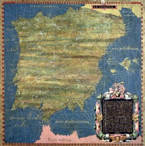 خريطة إسبانيا في القرن السادس عشر ، من "Sala delle Carte Geografiche" (قاعة الخرائط الجغرافية) 1575 (زيت على لوحة) بواسطة ستيفانو ودانتي إجنازيو بونسينوري