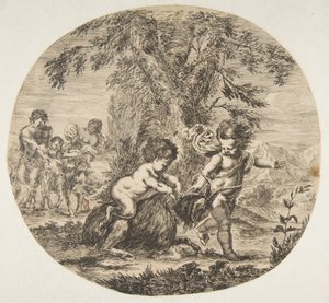 طفل وطفل مشبع يلعب مع ماعز ، كاليفورنيا. 1657. بواسطة ستيفانو ديلا بيلا