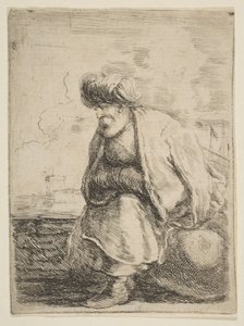 تركي قديم يجلس على حجر ، كاليفورنيا. 1662. بواسطة ستيفانو ديلا بيلا