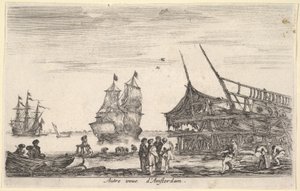 مشهد آخر من أمستردام Autre vue dAmsterdam ، مجموعة من أربعة رجال يقفون في الوسط في ... ، 1647. بواسطة ستيفانو ديلا بيلا