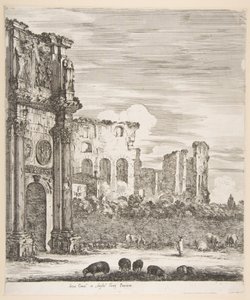 قوس قسطنطين والكولوسيوم مع رعي الأغنام في المقدمة ، من ستة مناظر كبيرة ... ، 1656. بواسطة ستيفانو ديلا بيلا