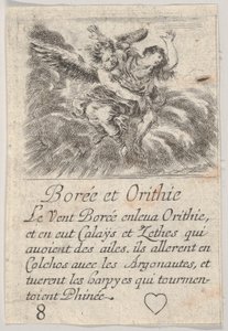 بورياس وأوريثيا ، من Game of Mythology Jeu de la Mythologie ، 1644. بواسطة ستيفانو ديلا بيلا