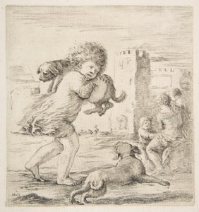طفل يحمل جروًا على كتفه ، كاليفورنيا. 1662. بواسطة ستيفانو ديلا بيلا