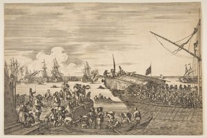 رحيل سفينة في ميناء ليفورنو ، من مناظر ميناء ليفورنو ... ، 1654-55. بواسطة ستيفانو ديلا بيلا