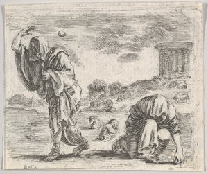 Deucalion و Pyrrha ، من Game of Mythology Jeu de la Mythologie ، 1644. بواسطة ستيفانو ديلا بيلا