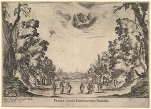 المشهد الأول ، في فلورنسا ، من زواج الآلهة Le nozze degli Dei ، 1637. بواسطة ستيفانو ديلا بيلا